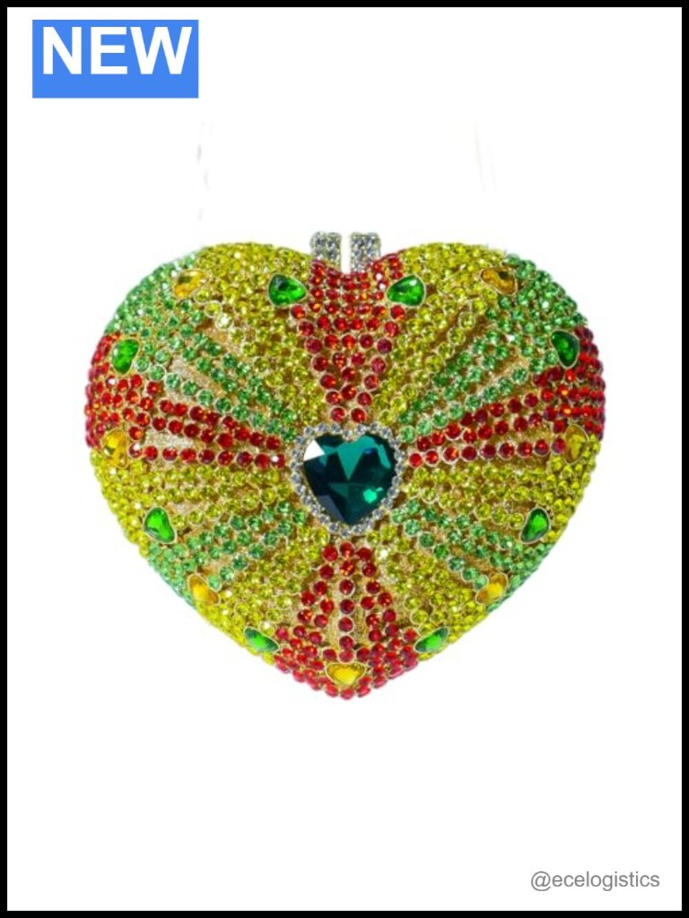 HUANG ZHUANG Heart Shape Rhinestone Crystal Clutch Evening Bag Faux Leather